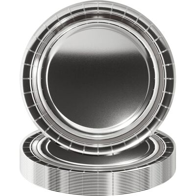 GRASSLIN 16 Assiettes En Papier, Couleur Argent, Diamètre 23 Cm, Pour Fête, Mariage, Noël, Pique-nique - Publicité GRASSLIN 16 Assiettes En Papier, Couleur Argent, Diamètre 23 Cm, Pour Fête, Mariage, Noël, Pique-nique - Publicité