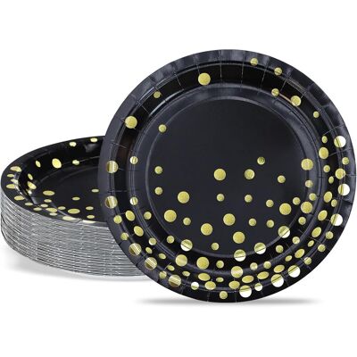 GRASSLIN 50 Assiettes En Carton, 18cm, Paillettes Dorées, Pois Métallisé, Noir, Pour Mariage Et Anniversaire - Publicité GRASSLIN 50 Assiettes En Carton, 18cm, Paillettes Dorées, Pois Métallisé, Noir, Pour Mariage Et Anniversaire - Publicité
