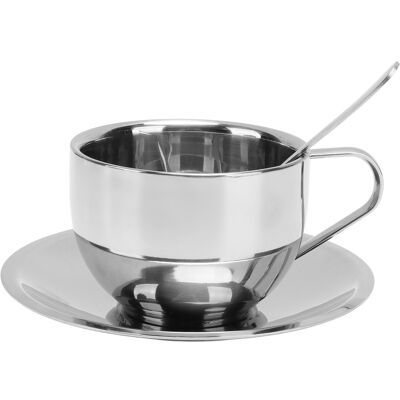 HEAT Ensemble Tasse À Café Isotherme 180 Ml En Acier Inoxydable 304 À Double Paroi Avec Soucoupe Et Cuillère. Publicité HEAT Ensemble Tasse À Café Isotherme 180 Ml En Acier Inoxydable 304 À Double Paroi Avec Soucoupe Et Cuillère. Publicité