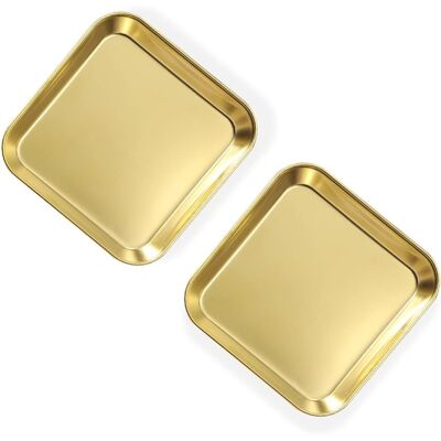 GRASSLIN Lot De 2 Assiettes En Acier Inoxydable Carrées Dorées 14,4cm Pour Apéritif Et Dessert - Publicité GRASSLIN Lot De 2 Assiettes En Acier Inoxydable Carrées Dorées 14,4cm Pour Apéritif Et Dessert - Publicité