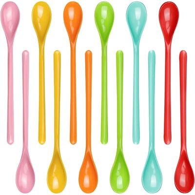 OEM 12 Cuillère,plastique Rigide,réutilisable,18.5cm,6 Couleurs,long Manche,yaourt,glace,cocktail - Publicité OEM 12 Cuillère,plastique Rigide,réutilisable,18.5cm,6 Couleurs,long Manche,yaourt,glace,cocktail - Publicité