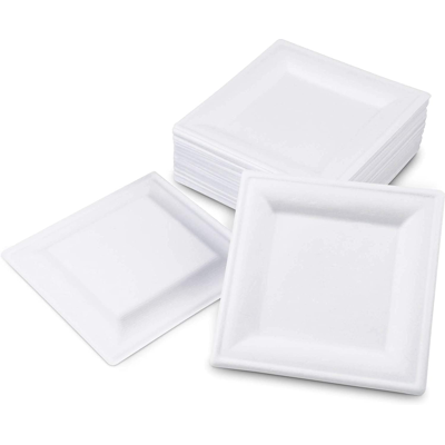 INF Pack de 50 Assiettes en Papier Carrées Jetables Heavyuty de Canne à Sucre - Publicité INF Pack de 50 Assiettes en Papier Carrées Jetables Heavyuty de Canne à Sucre - Publicité
