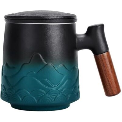 JUSCH Mug En Céramique Avec Filtre Et Couvercle, Grande Tasse À Infusion Avec Anse En Bois, Coffret Cadeau (vert) - Publicité JUSCH Mug En Céramique Avec Filtre Et Couvercle, Grande Tasse À Infusion Avec Anse En Bois, Coffret Cadeau (vert) - Publicité