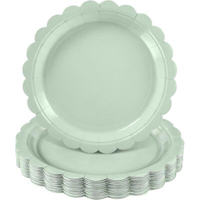 GRASSLIN Lot De 30 Assiettes En Carton, Bord Festonné, Vert Sauge, 22,9 Cm, Anniversaire, Mariage - Publicité GRASSLIN Lot De 30 Assiettes En Carton, Bord Festonné, Vert Sauge, 22,9 Cm, Anniversaire, Mariage - Publicité