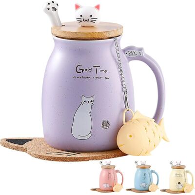 LBJFYHJN Tasse À Café Chat - 1 Unité - Céramique - Avec Couvercle Et Cuillère - Pour Thé Et Lait - 380ml - Publicité LBJFYHJN Tasse À Café Chat - 1 Unité - Céramique - Avec Couvercle Et Cuillère - Pour Thé Et Lait - 380ml - Publicité