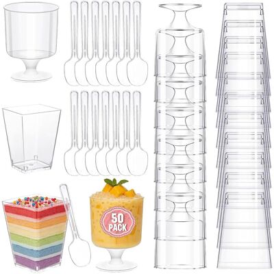 OEM 50 Verrines,150 Ml,plastique Sans Bpa,cuillères Incluses,réutilisables,fêtes Et Pâtisseries - Publicité OEM 50 Verrines,150 Ml,plastique Sans Bpa,cuillères Incluses,réutilisables,fêtes Et Pâtisseries - Publicité