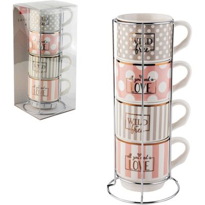 OEM Ensemble De 4 Tasses En Porcelaine Sur Un Support En Métal Florina Love And Wild 330 Ml - Publicité OEM Ensemble De 4 Tasses En Porcelaine Sur Un Support En Métal Florina Love And Wild 330 Ml - Publicité