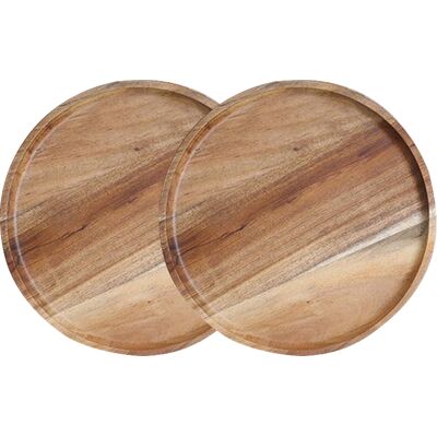 ALVIOR Assiettes En Bois D Acacia - Ronde - 20 Cm - Pour Repas Familiaux Apéritifs Desserts Fruits - Lot De 2 - Publicité ALVIOR Assiettes En Bois D Acacia - Ronde - 20 Cm - Pour Repas Familiaux Apéritifs Desserts Fruits - Lot De 2 - Publicité