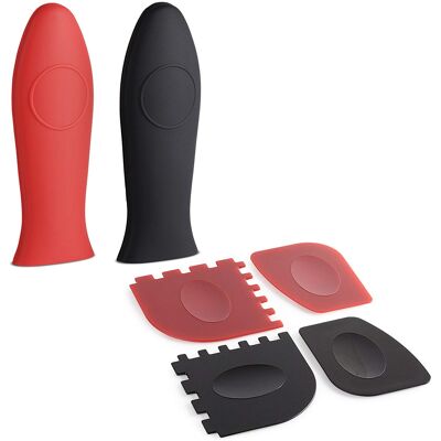 ALVIOR Grill Pan Scraper - Pan Scraper - Silicone Hot Handle Holder - For Cast Iron Cookware - Pack Of 6 - Red Black - Publicité ALVIOR Grill Pan Scraper - Pan Scraper - Silicone Hot Handle Holder - For Cast Iron Cookware - Pack Of 6 - Red Black - Publicité