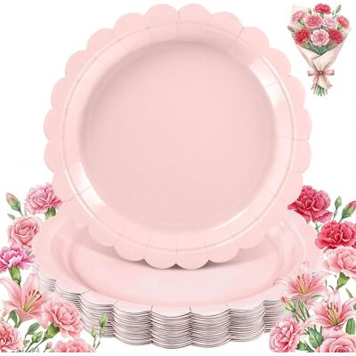 GRASSLIN Lot De 30 Assiettes En Carton, Bord Festonné, Papier Épais, Rose Clair, Fête Prénatale - Publicité GRASSLIN Lot De 30 Assiettes En Carton, Bord Festonné, Papier Épais, Rose Clair, Fête Prénatale - Publicité