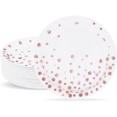 GRASSLIN Lot De 50 Assiettes En Papier 18cm Blanc Feuille D'Or Rose Vaisselle Jetable Fête - Publicité GRASSLIN Lot De 50 Assiettes En Papier 18cm Blanc Feuille D'Or Rose Vaisselle Jetable Fête - Publicité