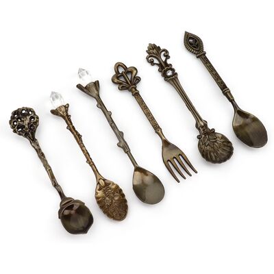 MCKENSA Ensemble De 6 Pièces Innovant Vintage Rétro En Alliage De Zinc, Cuillères Et Fourchettes, Couverts, Accessoire De Cuisine (bronze Vert (manche De Fourchette En Forme De Cœur)) - Publicité MCKENSA Ensemble De 6 Pièces Innovant Vintage Rétro En Alliage De Zinc, Cuillères Et Fourchettes, Couverts, Accessoire De Cuisine (bronze Vert (manche De Fourchette En Forme De Cœur)) - Publicité