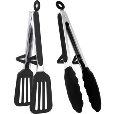 OEM Lot De 2 Pinces De Cuisine En Silicone Avec Repose-cuillère, Manche Antidérapant En Acier Inoxydable Pour La Cuisson, La Friture, Le Steak Et Le Service (23 Cm) - Publicité OEM Lot De 2 Pinces De Cuisine En Silicone Avec Repose-cuillère, Manche Antidérapant En Acier Inoxydable Pour La Cuisson, La Friture, Le Steak Et Le Service (23 Cm) - Publicité