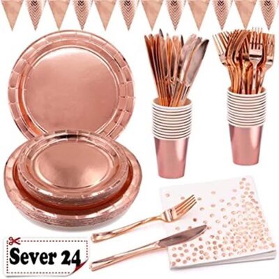 OEM 24 Pièces Vaisselle Jetable, Rose Et Or, Kit Anniversaire Complet Avec Assiettes, Gobelets, Couverts Et Décoration - Publicité OEM 24 Pièces Vaisselle Jetable, Rose Et Or, Kit Anniversaire Complet Avec Assiettes, Gobelets, Couverts Et Décoration - Publicité