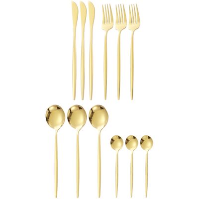 HEAT Ensemble De Couverts 12 Pièces (cuillères, Couteaux, Fourchettes) En Acier Inoxydable 410 Brillant, Finition Dorée, Idéal Pour La Maison Et Le Restaurant. Publicité HEAT Ensemble De Couverts 12 Pièces (cuillères, Couteaux, Fourchettes) En Acier Inoxydable 410 Brillant, Finition Dorée, Idéal Pour La Maison Et Le Restaurant. Publicité
