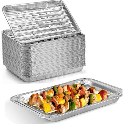 GRASSLIN Lot De 30 Plateaux, Aluminium Perforé, Grande Capacité, 34x23x2,8 Cm, Barbecue Et Cuisson - Publicité GRASSLIN Lot De 30 Plateaux, Aluminium Perforé, Grande Capacité, 34x23x2,8 Cm, Barbecue Et Cuisson - Publicité