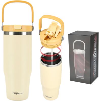OEM Mug Isotherme Avec Paille Et Bec Verseur Pour Café Ou Thé, Étanche, 1000 Ml - Jaune - Publicité OEM Mug Isotherme Avec Paille Et Bec Verseur Pour Café Ou Thé, Étanche, 1000 Ml - Jaune - Publicité