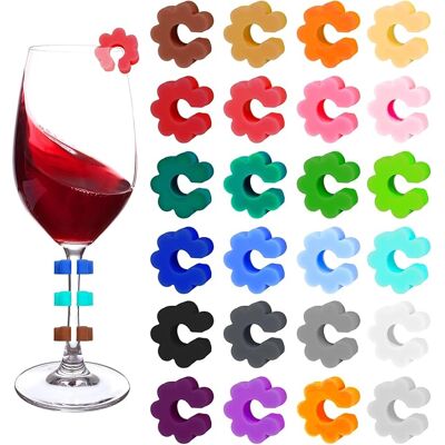 24 Marqueurs Pour Verres À Vin En Verre, Marqueurs En Silicone En Forme De Fleur, Marqueurs Colorés Pour Verres À Vin-aquaforge - Publicité 24 Marqueurs Pour Verres À Vin En Verre, Marqueurs En Silicone En Forme De Fleur, Marqueurs Colorés Pour Verres À Vin-aquaforge - Publicité