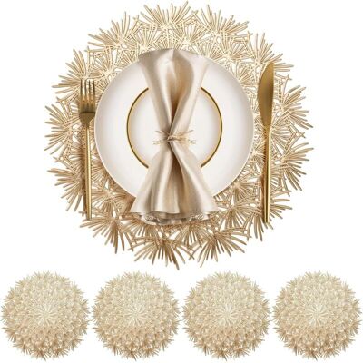 OEM Set De Table Rond Lot De 4 Set De Table Lavable 38cm Dessous De Table Pour L'Isolation Thermique De L'Assiette Et De La Décoration De Table Or - Publicité OEM Set De Table Rond Lot De 4 Set De Table Lavable 38cm Dessous De Table Pour L'Isolation Thermique De L'Assiette Et De La Décoration De Table Or - Publicité