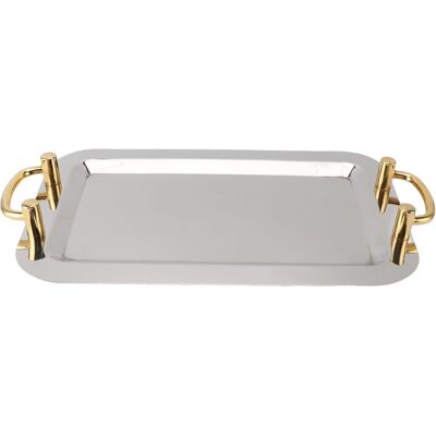 WEYTOLL Plateau De Service En Acier Inoxydable, Surface Miroir Élégante Et Exquise, Poignée De Transport Dorée, 304 Assiettes Pour Buffet D'Hôtel Rectangulaire (longueur 16,9 Pouces) - Publicité WEYTOLL Plateau De Service En Acier Inoxydable, Surface Miroir Élégante Et Exquise, Poignée De Transport Dorée, 304 Assiettes Pour Buffet D'Hôtel Rectangulaire (longueur 16,9 Pouces) - Publicité
