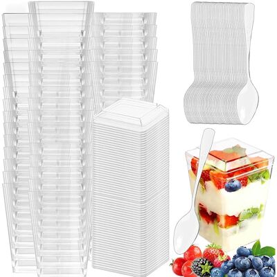 SANS MARQUE 50pcs Tasses À Dessert Avec Cuillères Mini & Couvercle, 5oz/160ml Coupes Dessert, Gobelets Plastique Réutilisables, Verrines Transparents Carrés Pour Pudding,mousse,crème Glacée,tiramisu,anniversaire - Publicité SANS MARQUE 50pcs Tasses À Dessert Avec Cuillères Mini & Couvercle, 5oz/160ml Coupes Dessert, Gobelets Plastique Réutilisables, Verrines Transparents Carrés Pour Pudding,mousse,crème Glacée,tiramisu,anniversaire - Publicité
