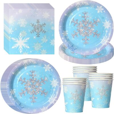 GRASSLIN Lot De 52 Pièces Vaisselle Jetable Flocons De Neige, Assiettes 18cm, Gobelets Hiver, Serviettes Papier, Pour Fêtes Noël - Publicité GRASSLIN Lot De 52 Pièces Vaisselle Jetable Flocons De Neige, Assiettes 18cm, Gobelets Hiver, Serviettes Papier, Pour Fêtes Noël - Publicité