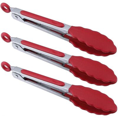 YUDO Pinces De Cuisine - Mini Pinces De Service En Silicone De 18 Cm - Lot De 3-red - Publicité YUDO Pinces De Cuisine - Mini Pinces De Service En Silicone De 18 Cm - Lot De 3-red - Publicité