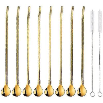 LISATR Lot De 8 Pailles Et Cuillères Réutilisables En Acier Inoxydable Avec 2 Goupillons De Nettoyage. Cuillère-paille Dorée Pour Cocktails, Latte Macchiatos, Manche Fin Et Long (21,5 Cm). Publicité LISATR Lot De 8 Pailles Et Cuillères Réutilisables En Acier Inoxydable Avec 2 Goupillons De Nettoyage. Cuillère-paille Dorée Pour Cocktails, Latte Macchiatos, Manche Fin Et Long (21,5 Cm). Publicité