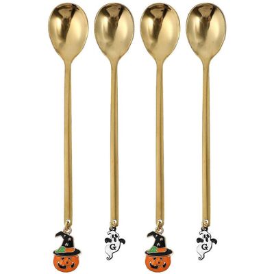 LISATR Lot De 4 Cuillères À Dessert Citrouille D'Halloween (couleurs Assorties)-13.5x2.5cm-golden - Publicité LISATR Lot De 4 Cuillères À Dessert Citrouille D'Halloween (couleurs Assorties)-13.5x2.5cm-golden - Publicité