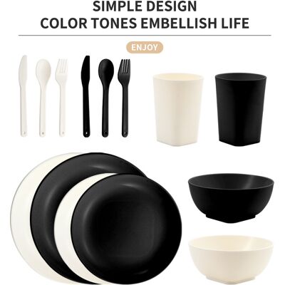 ACQUAVIVASTORE Service De Table Bicolore Noir Et Blanc En Paille De Blé : Ensemble Repas Durable Et Incassable Pour 2 Personnes — Comprend Assiettes, Bols, Tasses Et Couverts. Publicité ACQUAVIVASTORE Service De Table Bicolore Noir Et Blanc En Paille De Blé : Ensemble Repas Durable Et Incassable Pour 2 Personnes — Comprend Assiettes, Bols, Tasses Et Couverts. Publicité