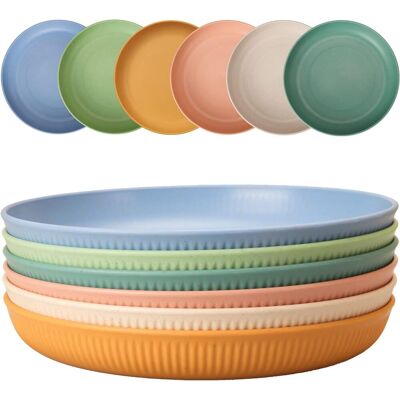 GRASSLIN Lot De 6 Assiettes, Assiettes Creuses En Plastique, 22,5cm, Anti-dérapantes, Micro-ondes, Camping - Publicité GRASSLIN Lot De 6 Assiettes, Assiettes Creuses En Plastique, 22,5cm, Anti-dérapantes, Micro-ondes, Camping - Publicité