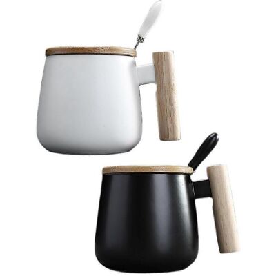 ALLAUVE Mug En Céramique Avec Anse En Bois, Couvercle Et Cuillère, Idéal Pour La Maison Ou Le Bureau, Parfait Pour Le Thé, Le Lait Ou Le Café. Publicité ALLAUVE Mug En Céramique Avec Anse En Bois, Couvercle Et Cuillère, Idéal Pour La Maison Ou Le Bureau, Parfait Pour Le Thé, Le Lait Ou Le Café. Publicité