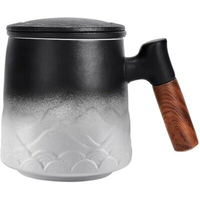 JUSCH Mug En Céramique Avec Filtre Et Couvercle, Grande Tasse À Infusion Avec Anse En Bois, Cadeau (blanc) - Publicité JUSCH Mug En Céramique Avec Filtre Et Couvercle, Grande Tasse À Infusion Avec Anse En Bois, Cadeau (blanc) - Publicité