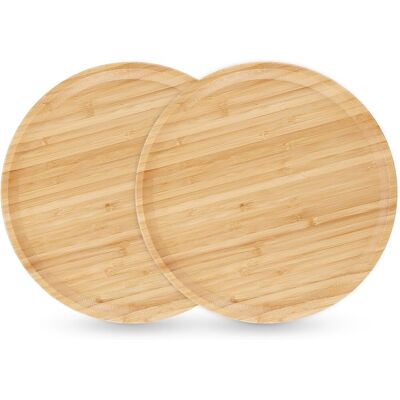GRASSLIN Lot De 2 Plateau En Bambou, Rond 30x30x2 Cm, Bois Naturel, Pour Table, Salon, Décoration - Publicité GRASSLIN Lot De 2 Plateau En Bambou, Rond 30x30x2 Cm, Bois Naturel, Pour Table, Salon, Décoration - Publicité