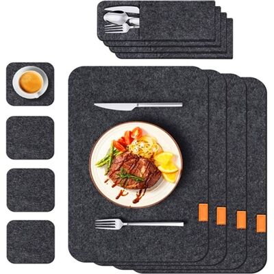 HEAT Set De Napperons, Dessous De Tasses, Feutrine Isolante Avec Sac À Fourchettes, Tapis De Table Pour La Cuisine, Gris Foncé - Publicité HEAT Set De Napperons, Dessous De Tasses, Feutrine Isolante Avec Sac À Fourchettes, Tapis De Table Pour La Cuisine, Gris Foncé - Publicité