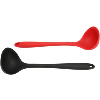 YUDO Ensemble De Cuillères À Soupe En Silicone - Louches Multifonctionnelles Pour La Cuisine, Noires Et Rouges, Avec Trou De Suspension Rond - Publicité YUDO Ensemble De Cuillères À Soupe En Silicone - Louches Multifonctionnelles Pour La Cuisine, Noires Et Rouges, Avec Trou De Suspension Rond - Publicité