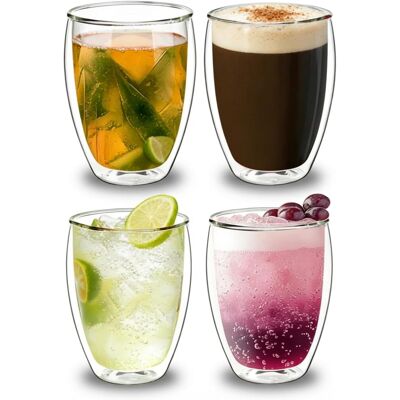 OEM Lot De 4 Tasses, Verre Double Paroi, 400 Ml, Isotherme, Café, Thé - Publicité OEM Lot De 4 Tasses, Verre Double Paroi, 400 Ml, Isotherme, Café, Thé - Publicité