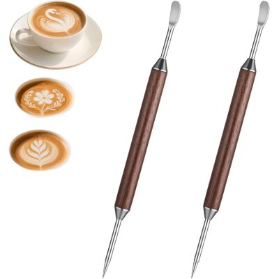 GRASSLIN Lot De 2 Stylos À Latte Art, Manche En Bois, Pointe En Métal, Pour Espresso, Cappuccino, Pâtisserie - Publicité GRASSLIN Lot De 2 Stylos À Latte Art, Manche En Bois, Pointe En Métal, Pour Espresso, Cappuccino, Pâtisserie - Publicité
