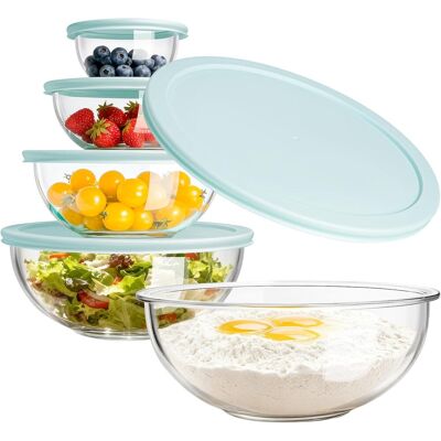 OEM Ensemble De 5 Bols En Verre, Couvercles Inclus, Capacités 0.18 À 3.5 Litre, Empilables, Micro-ondes, Four, Réfrigérateur, Cuisine - Publicité OEM Ensemble De 5 Bols En Verre, Couvercles Inclus, Capacités 0.18 À 3.5 Litre, Empilables, Micro-ondes, Four, Réfrigérateur, Cuisine - Publicité