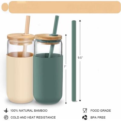 ALVIOR Verre En Verre Borosilicate - 20 Oz - Avec Couvercle En Bambou Et Paille En Silicone - Pour Café Glacé Eau Thé - Lot De 2 - Publicité ALVIOR Verre En Verre Borosilicate - 20 Oz - Avec Couvercle En Bambou Et Paille En Silicone - Pour Café Glacé Eau Thé - Lot De 2 - Publicité