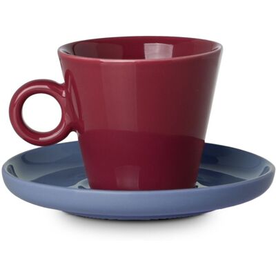OEM Tasse À Cappuccino Crème 200 Ml Rouge Avec Soucoupe Bleue - Publicité OEM Tasse À Cappuccino Crème 200 Ml Rouge Avec Soucoupe Bleue - Publicité