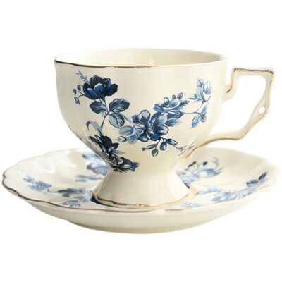 ALVIOR Tasse À Thé - Porcelaine Bleue Avec Motif Floral - 200 Ml - Service Tasse Et Soucoupe - Pour Thé, Café Ou Expresso - Lot De 1 - Publicité ALVIOR Tasse À Thé - Porcelaine Bleue Avec Motif Floral - 200 Ml - Service Tasse Et Soucoupe - Pour Thé, Café Ou Expresso - Lot De 1 - Publicité
