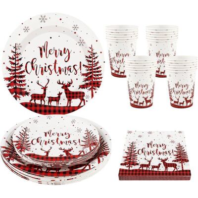 OEM 168 Pièces, Vaisselle Jetable Noël, Motif Écossais Rouge, Service Complet Pour 24 Personnes, Fête Hivernale Et Réveillon - Publicité OEM 168 Pièces, Vaisselle Jetable Noël, Motif Écossais Rouge, Service Complet Pour 24 Personnes, Fête Hivernale Et Réveillon - Publicité