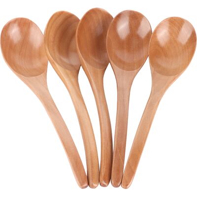 MCKENSA Lot De 5 Cuillères À Soupe En Bois Avec Manche Incurvé, Cuillère À Riz Multifonctionnelle Pour La Cuisine (couleur Bois) - Publicité MCKENSA Lot De 5 Cuillères À Soupe En Bois Avec Manche Incurvé, Cuillère À Riz Multifonctionnelle Pour La Cuisine (couleur Bois) - Publicité