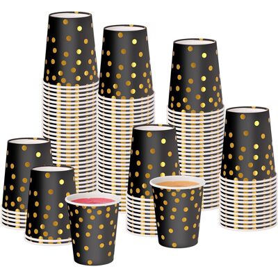 GRASSLIN Lot De 100 Gobelets, Papier, 250 Ml, Pois Dorés, Noir, Boissons Chaudes Froides, Fête - Publicité GRASSLIN Lot De 100 Gobelets, Papier, 250 Ml, Pois Dorés, Noir, Boissons Chaudes Froides, Fête - Publicité