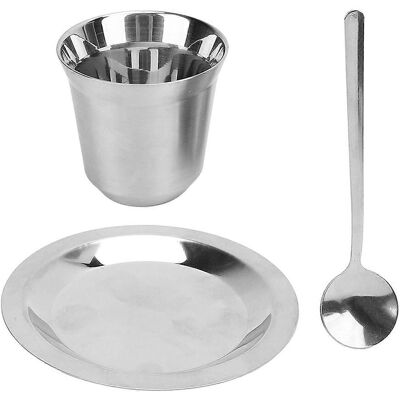 FLAMMKRAFT Service À Café Avec Soucoupe Et Cuillère, Tasse À Café Demi-tasse De 80 Ml À Double Paroi Isolée En Acier Inoxydable 304. Publicité FLAMMKRAFT Service À Café Avec Soucoupe Et Cuillère, Tasse À Café Demi-tasse De 80 Ml À Double Paroi Isolée En Acier Inoxydable 304. Publicité