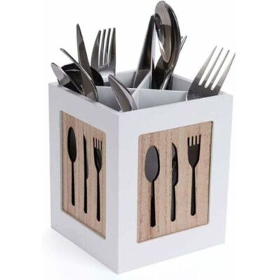TRYWISE Organiseur En Bois Pour Couverts – Panier Décoratif Pour Cuillères, Fourchettes Et Couteaux Avec Motif Gravé De Couverts – Support Élégant Pour Table À Manger, Cuisine Ou Restaurant – Blanc - Publicité TRYWISE Organiseur En Bois Pour Couverts – Panier Décoratif Pour Cuillères, Fourchettes Et Couteaux Avec Motif Gravé De Couverts – Support Élégant Pour Table À Manger, Cuisine Ou Restaurant – Blanc - Publicité