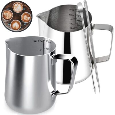 OEM Pot À Lait En Acier Inoxydable, 2 Pièces Café Pot À Lait Lait Pichet Pichet Tasse Avec Mesure Mark Et 2 Latte Art Pen Pour Barista Cappuccino Espresso (350ml,600ml)-dou - Publicité OEM Pot À Lait En Acier Inoxydable, 2 Pièces Café Pot À Lait Lait Pichet Pichet Tasse Avec Mesure Mark Et 2 Latte Art Pen Pour Barista Cappuccino Espresso (350ml,600ml)-dou - Publicité