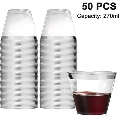 FORTUNEVILLE Lot De 50 Verres À Cocktail En Plastique De 27 Cl, Gobelets Robustes Avec Rebord, Gobelets Jetables Pour Mariages, Anniversaires Et Fêtes. Publicité FORTUNEVILLE Lot De 50 Verres À Cocktail En Plastique De 27 Cl, Gobelets Robustes Avec Rebord, Gobelets Jetables Pour Mariages, Anniversaires Et Fêtes. Publicité