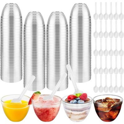OEM 100 Tasses À Dessert, 60ml, Plastique Alimentaire, Transparentes, Avec 100 Cuillères, Pour Fêtes - Publicité OEM 100 Tasses À Dessert, 60ml, Plastique Alimentaire, Transparentes, Avec 100 Cuillères, Pour Fêtes - Publicité